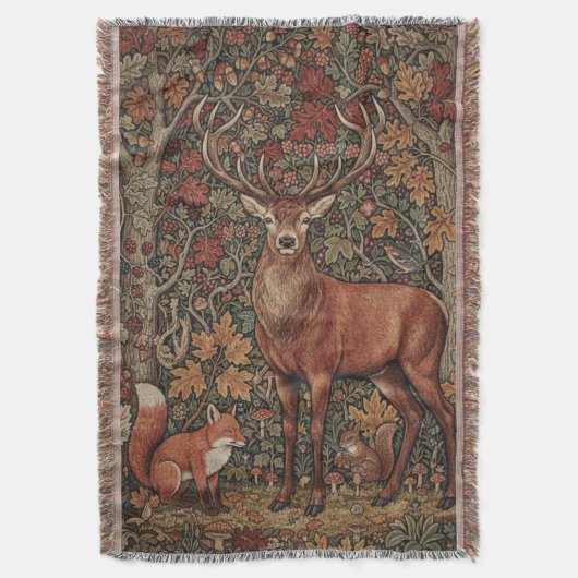 Vintage-William-Morris-Cottage-Hirsch-Herbst Decke (Vorderseite Vertikal)