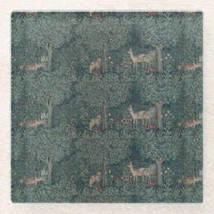 Vintage-William-Morris-Grünanlage-Waldtiere Glasuntersetzer