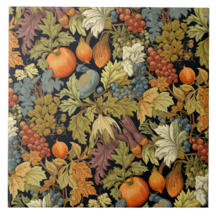 Vintage William Morris Herbstblatt-Kürbis Fliese