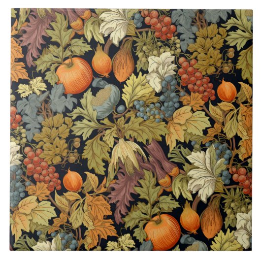 Vintage William Morris Herbstblatt-Kürbis Fliese (Vorderseite)
