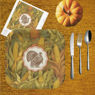 Vintage William Morris Herbstmais und Truthahn Pappteller