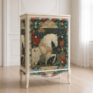 Vintage William Morris inspirierter Einhorn-Blumen Seidenpapier
