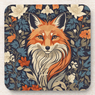Vintage-William-Morris-inspirierter floraler Rotfu Getränkeuntersetzer