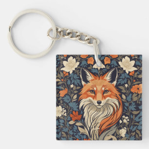 Vintage William Morris inspirierter floraler Rotfu Schlüsselanhänger