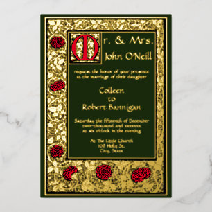 Vintage William Morris Kelmscott Press Florale Ros Folieneinladung