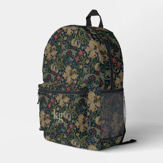 Vintage William Morris Marineblau-Rotes Chrysanthe Bedruckter Rucksack