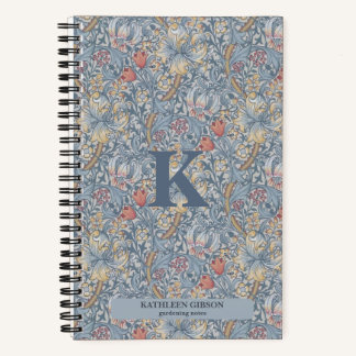 Vintage William Morris Marineblau-Rotes Chrysanthe Notizblock