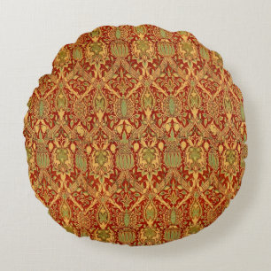 Vintage-William-Morris-Muster Rot Türkis Gold Rundes Kissen