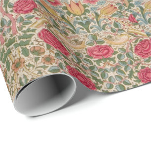 Vintage William Morris Rose Rosa Gelbvogel Flor Geschenkpapier