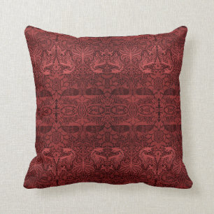 Vintage-William-Morris-Rot-Pfau-Drachen-Muster Kissen