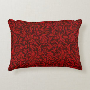 Vintage William Morris rote Vögel Laubwerk Früchte Dekokissen