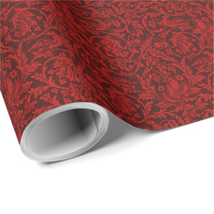 Vintage William Morris rote Vögel Laubwerk Obst    Geschenkpapier