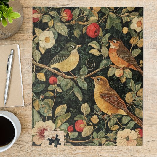 Vintage-William-Morris-Vogel-Blumen-Kunst Puzzle