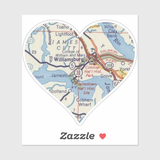 Vintage Williamsburg-Karte Aufkleber (Blatt)