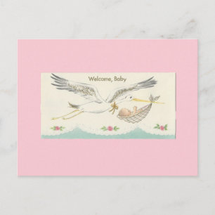 Vintage "Willkommen, Baby" mit Storch Postkarte