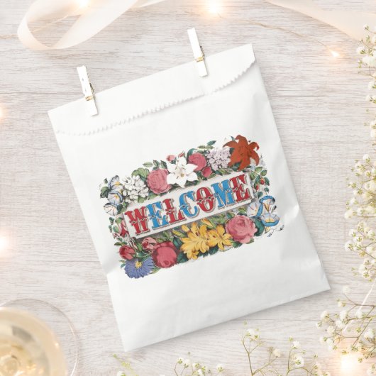 Vintage WILLKOMMEN Blume Hauswärmung Party Geschenktütchen (Ausgeschnitten)