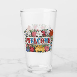 Vintage WILLKOMMEN Blume Hauswärmung Party Glas