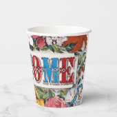 Vintage WILLKOMMEN Blume Hauswärmung Party Pappbecher (Rückseite)