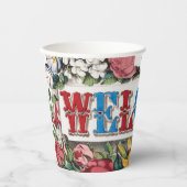 Vintage WILLKOMMEN Blume Hauswärmung Party Pappbecher (Vorderseite)