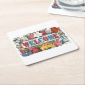 Vintage WILLKOMMEN Blume Hauswärmung Party Rechteckiger Pappuntersetzer (angewinkelt)