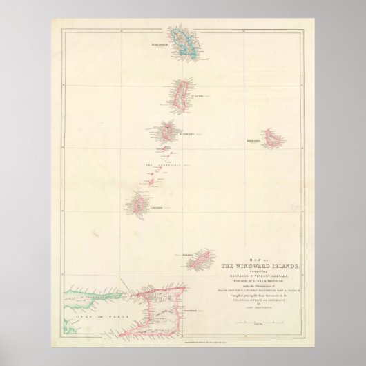 Vintage Windward Islands of the Caribbean Map Poster (Vorne)