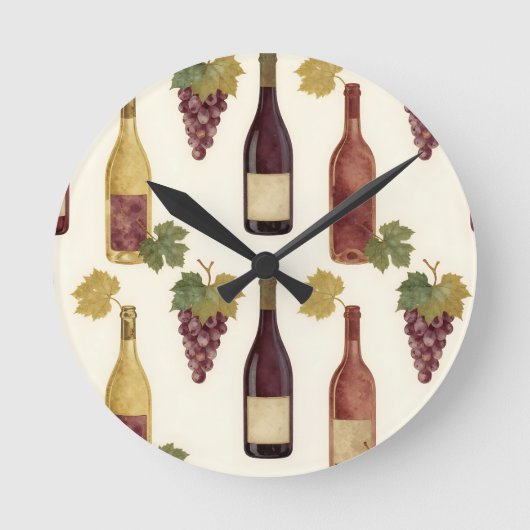 Vintage Wine Bottle Grapevine Pattern Runde Wanduhr (Vorderseite)