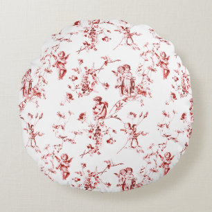Vintage Winged Cherub Angela Blume Roter Zug Rundes Kissen