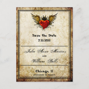 Vintage Winged Herz-Save the Date Postkarten