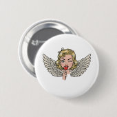 Vintage Wink Angel: Retro Pop Art Heart Button (Vorne & Hinten)