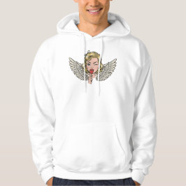 Vintage Wink Angel: Retro Pop Art Heart Hoodie