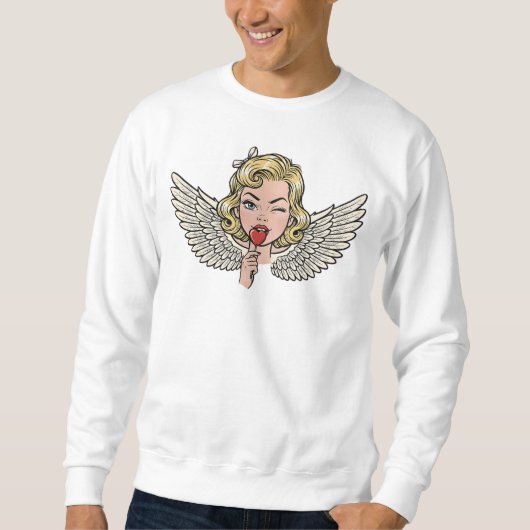 Vintage Wink Angel: Retro Pop Art Heart Sweatshirt (Vorderseite)