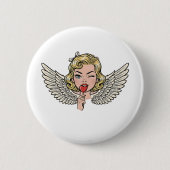 Vintage Wink Engel: Retro Pop Art Herz Button (Vorderseite)