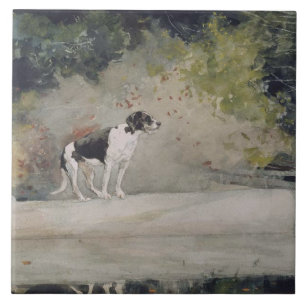 Vintage Winslow Homer Aquarell Hund auf einem Baum Fliese