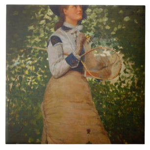 Vintage Winslow Homer Das Mädchen mit dem Schmette Fliese