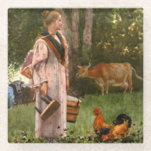 Vintage Winslow homer Die Milchmagd Glasuntersetzer