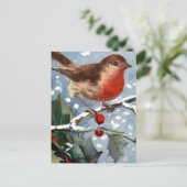 Vintage Winter Bird Postkarte (Stehend Vorderseite)