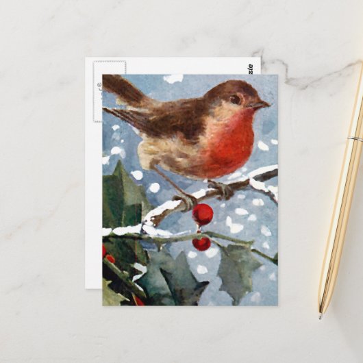 Vintage Winter Bird Postkarte (Vorderseite/Rückseite Beispiel)