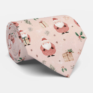 Vintage Winter Botanical Santa Dusty Rose Pink Krawatte