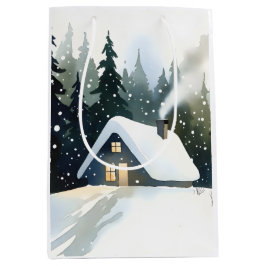 Vintage Winter Cabin Watercolor Christmas Mittlere Geschenktüte