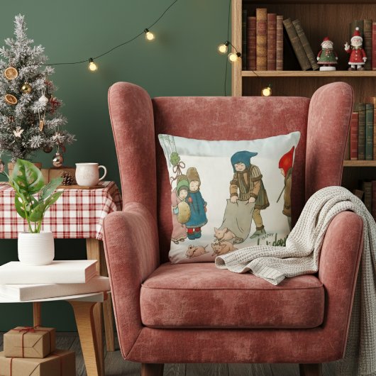 Vintage Winter Children Holiday Nostalgia Kissen