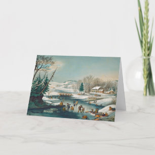 Vintage-Winter-Eislauf-Feiertags-Weihnachtskarten Feiertagskarte