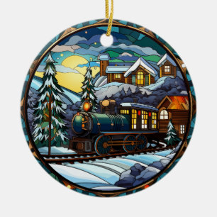 Vintage Winter Express Buntglas-Ornament Keramik Ornament