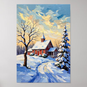 Vintage Winter Farm Schnee Landschaft Kunst Poster