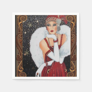 Vintage Winter Flapper-Frau der 1920er Jahre Serviette