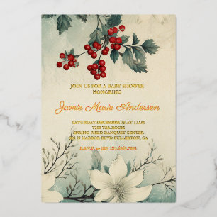 Vintage Winter Floral Weihnachten Baby Shower Folieneinladung