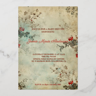 Vintage Winter Floral Weihnachten Baby Shower Folieneinladung