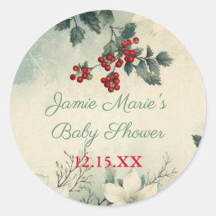 Vintage Winter Florales Weihnachten Baby Shower Runder Aufkleber