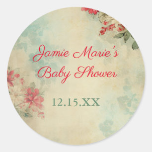 Vintage Winter Florales Weihnachten Baby Shower Runder Aufkleber
