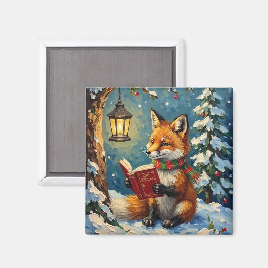 Vintage Winter Fox Reading by Lantern Light Magnet (Vorderseite/Rückseite)