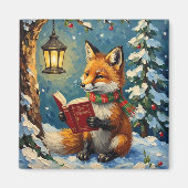 Vintage Winter Fox Reading by Lantern Light Magnet (Vorne)